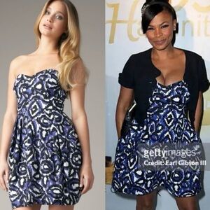 Shoshanna Blue and Black Strapless Sweetheart Mini Dress size 6